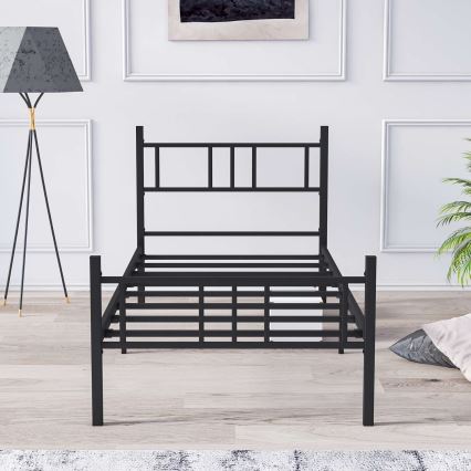 Letto singolo in metallo PIRON 90x200 cm, nero, portata 120 kg