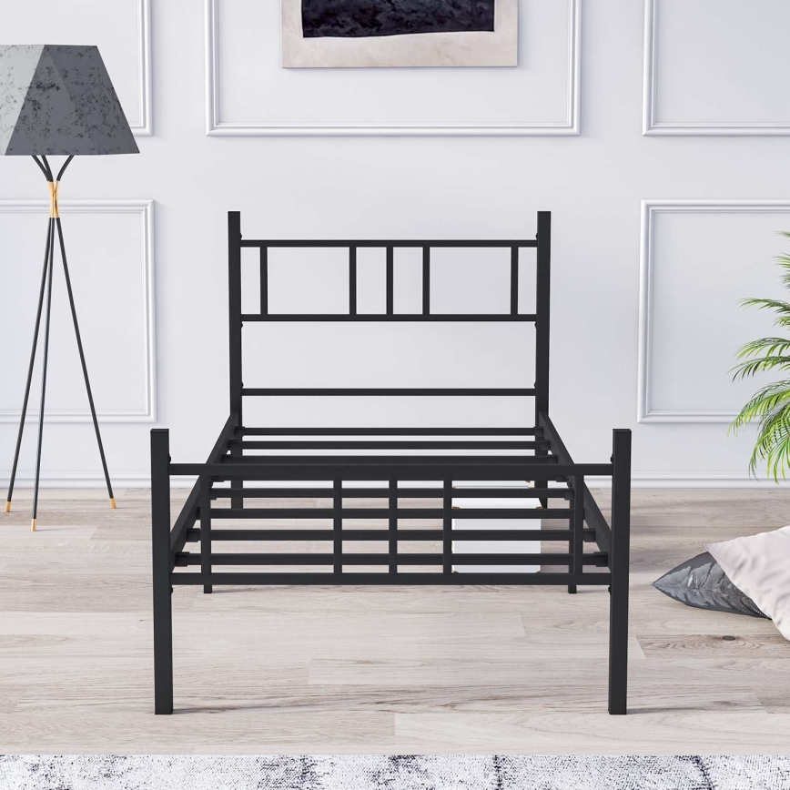 Letto singolo in metallo PIRON 90x200 cm, nero, portata 120 kg