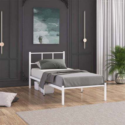 Letto singolo in metallo ROVAN 90x200 cm, bianco, portata massima 120 kg
