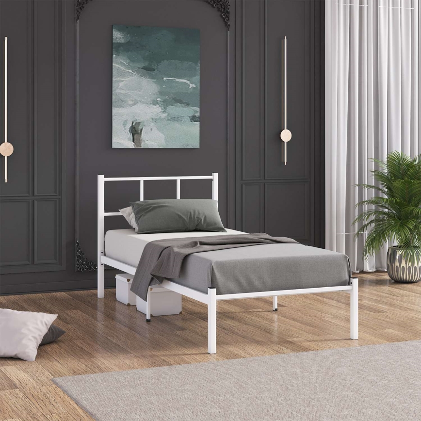 Letto singolo in metallo ROVAN 90x200 cm, bianco, portata massima 120 kg
