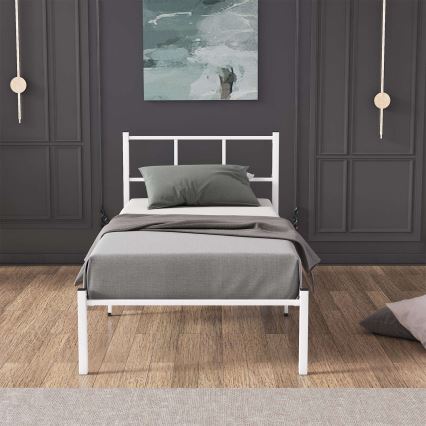 Letto singolo in metallo ROVAN 90x200 cm, bianco, portata massima 120 kg