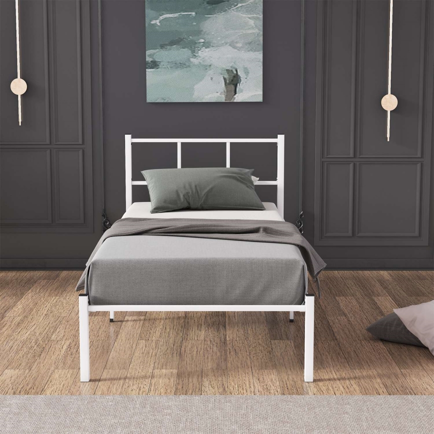 Letto singolo in metallo ROVAN 90x200 cm, bianco, portata massima 120 kg