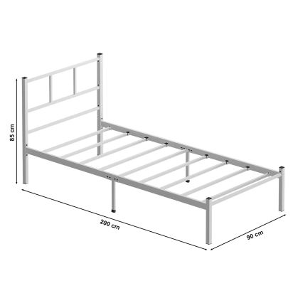 Letto singolo in metallo ROVAN 90x200 cm, bianco, portata massima 120 kg