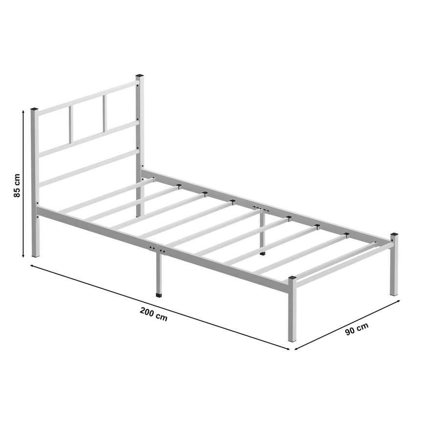 Letto singolo in metallo ROVAN 90x200 cm, bianco, portata massima 120 kg