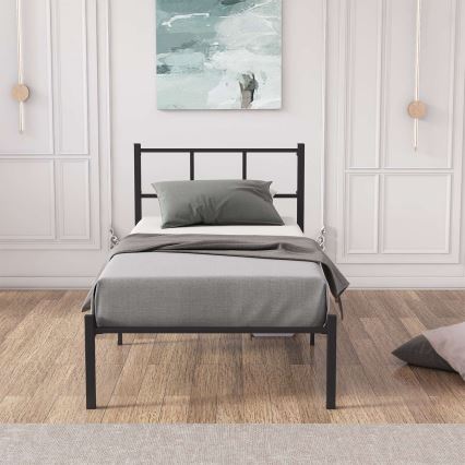 Letto singolo in metallo ROVAN 90x200 cm, colore nero, portata 120 kg