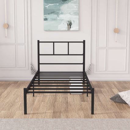 Letto singolo in metallo ROVAN 90x200 cm, colore nero, portata 120 kg