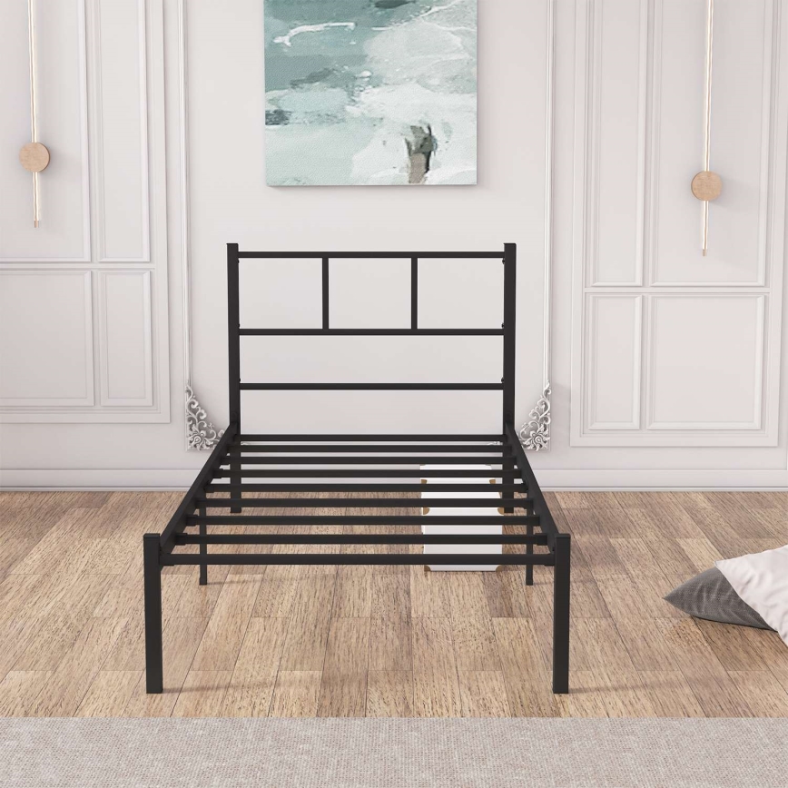 Letto singolo in metallo ROVAN 90x200 cm, colore nero, portata 120 kg