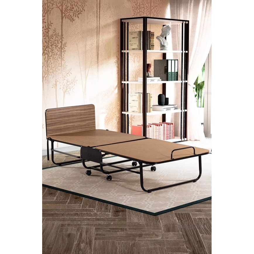 Letto singolo pieghevole in metallo con materasso HERON 80x190 cm, bianco, portata 120 kg