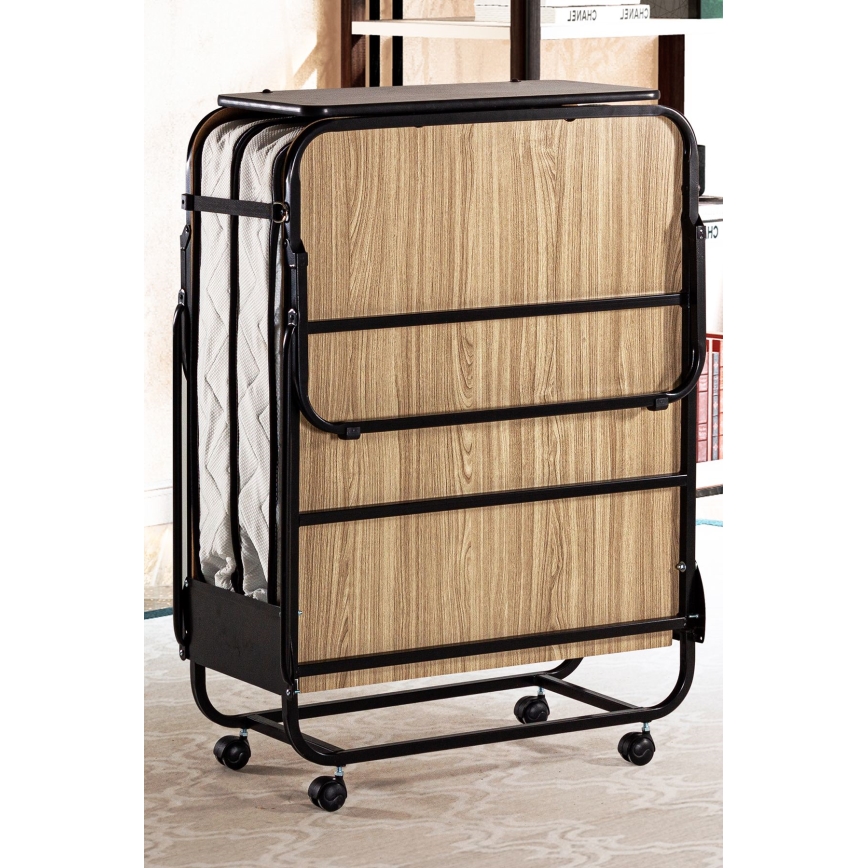 Letto singolo pieghevole in metallo con materasso HERON 80x190 cm, bianco, portata 120 kg