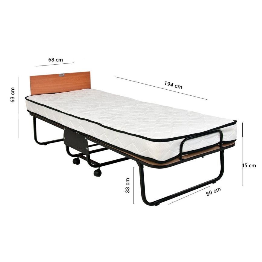 Letto singolo pieghevole in metallo con materasso HERON 80x190 cm, bianco, portata 120 kg