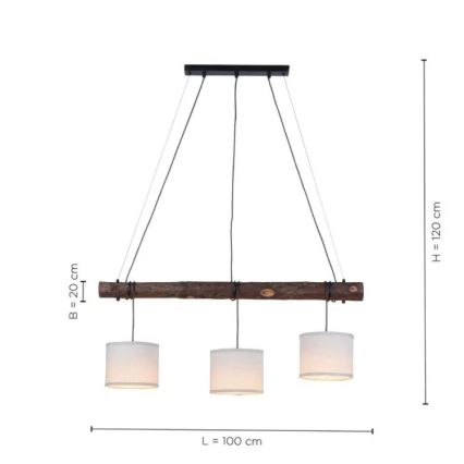 Leuchten Direkt 11238-79 - Lampadario a sospensione con filo BARK 3xE27/40W/230V legno