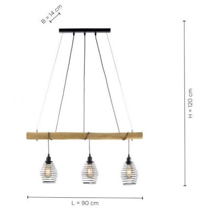 Leuchten Direkt 15526-79 - Lampadario a sospensione con filo SPRING 3xE27/40W/230V eucalipto