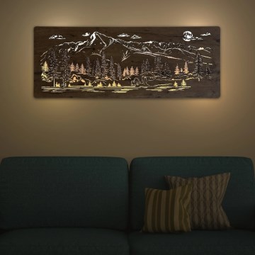 Li-Go 23521/OVL/DUB3 - Decorazione da parete dimmerabile a LED LED/10W/5V 30000 mAh 130x50 cm rovere/Baita in montagna