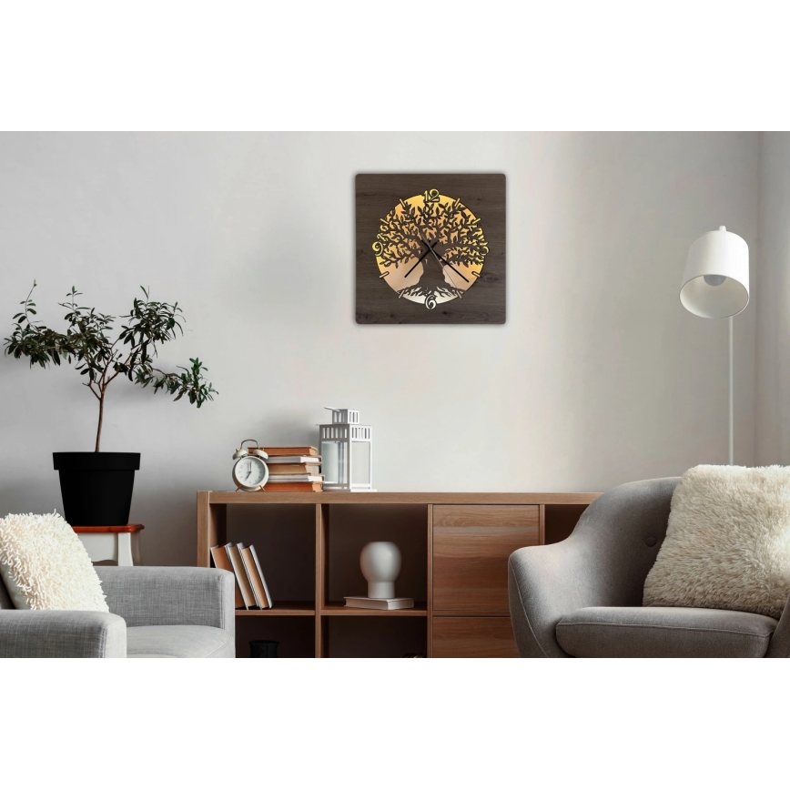 Li-Go 23537/DUB2 - Orologio LED dimmerabile LED/10W/5V 20000 mAh 42x42 cm in rovere/ulivo circolare + telecomando