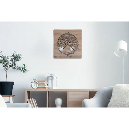 Li-Go 23537/DUB2 - Orologio LED dimmerabile LED/10W/5V 20000 mAh 42x42 cm in rovere/ulivo circolare + telecomando