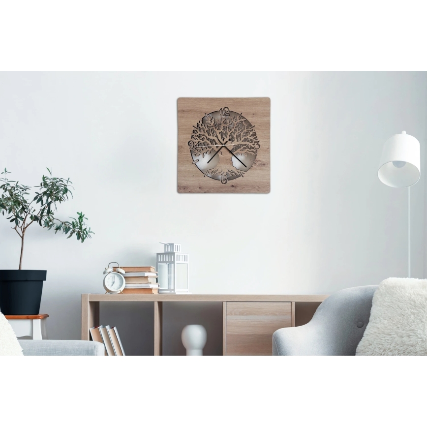 Li-Go 23537/DUB2 - Orologio LED dimmerabile LED/10W/5V 20000 mAh 42x42 cm in rovere/ulivo circolare + telecomando