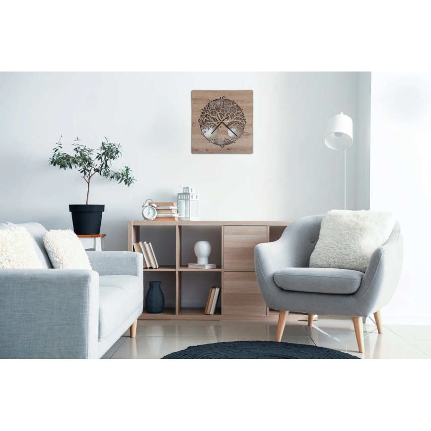 Li-Go 23537/DUB2 - Orologio LED dimmerabile LED/10W/5V 20000 mAh 42x42 cm in rovere/ulivo circolare + telecomando