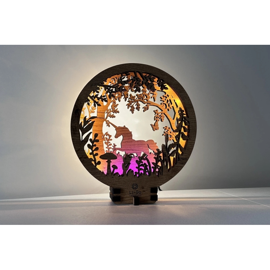 Li-Go 23568/DUB2 - Lampada decorativa da tavolo dimmerabile a LED/12W/230V 20x22 cm rovere/unicorno