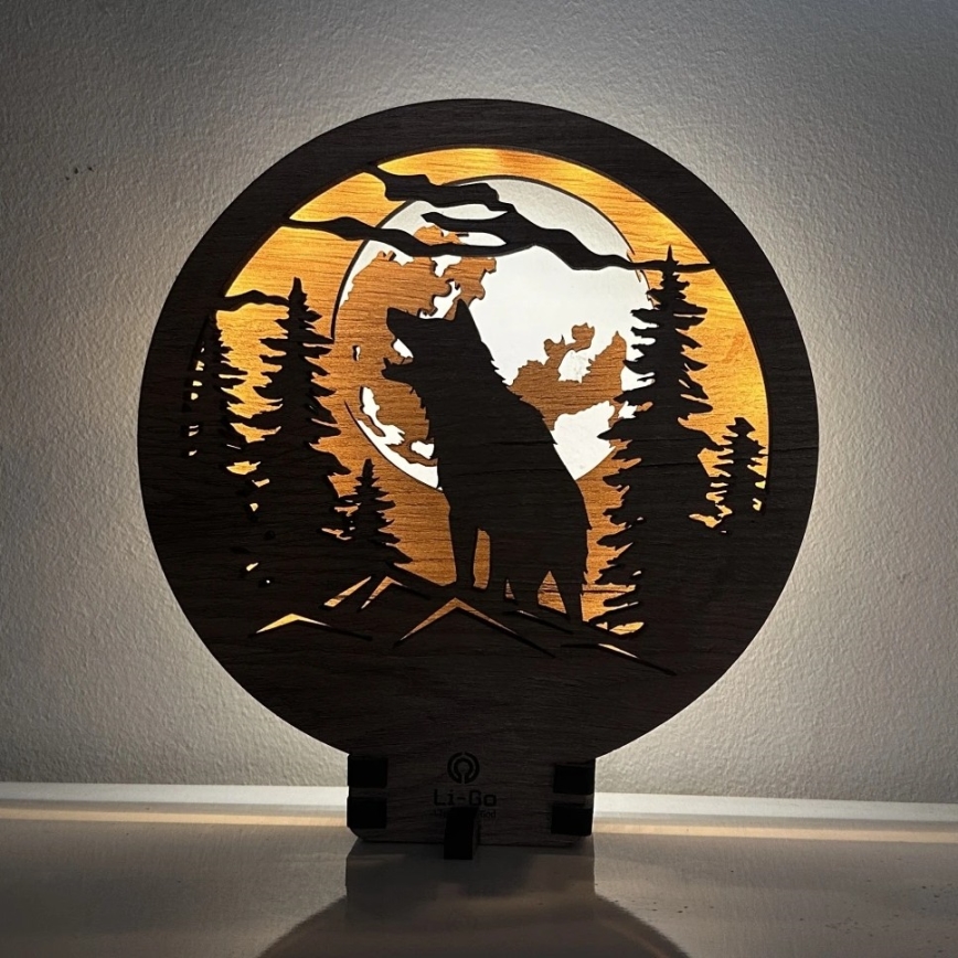 Li-Go 23574/DUB2 - Lampada da tavolo decorativa dimmerabile a LED/12W/230V 20x22 cm rovere/Lupo e luna