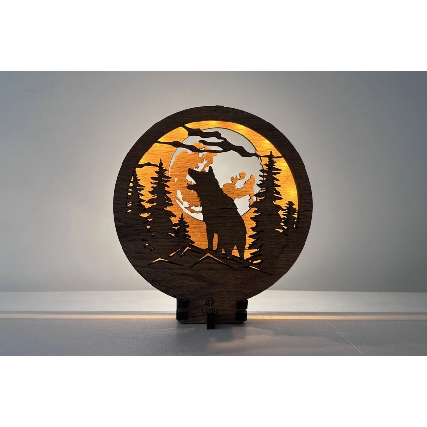 Li-Go 23574/DUB2 - Lampada da tavolo decorativa dimmerabile a LED/12W/230V 20x22 cm rovere/Lupo e luna