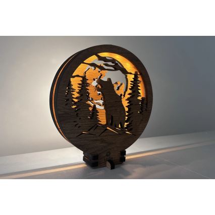 Li-Go 23574/DUB2 - Lampada da tavolo decorativa dimmerabile a LED/12W/230V 20x22 cm rovere/Lupo e luna