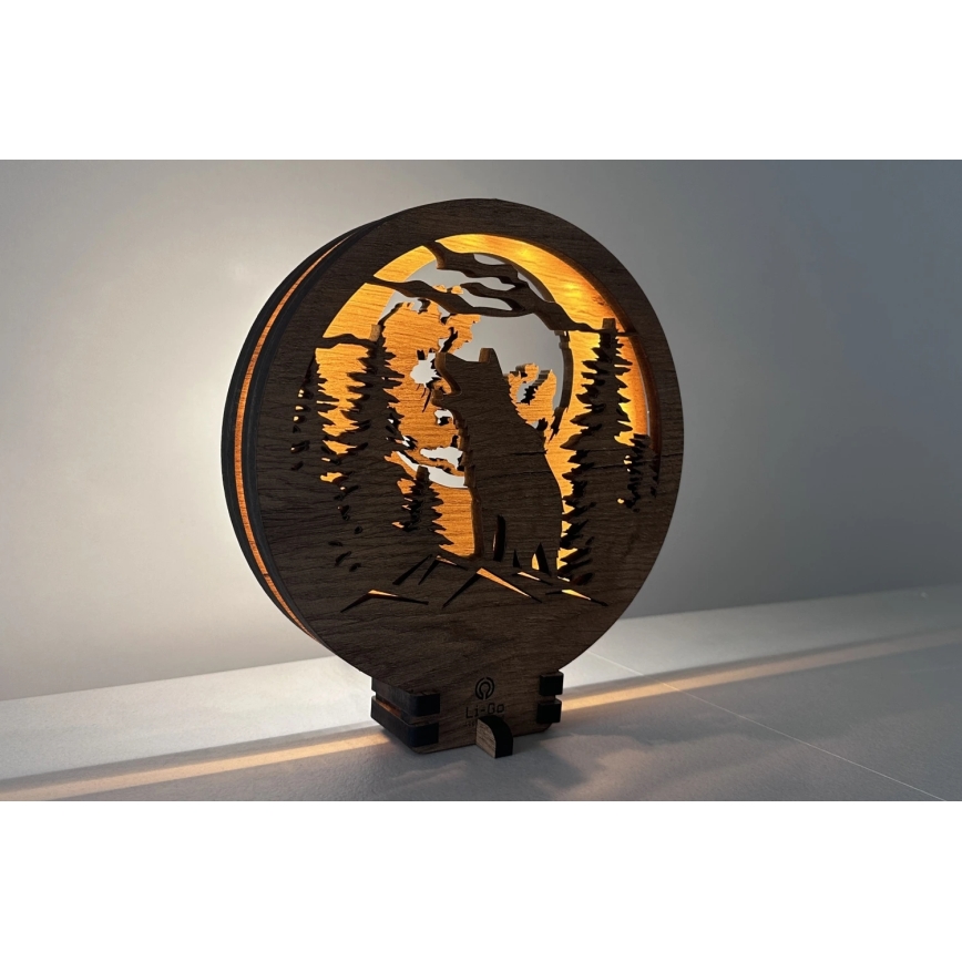 Li-Go 23574/DUB2 - Lampada da tavolo decorativa dimmerabile a LED/12W/230V 20x22 cm rovere/Lupo e luna