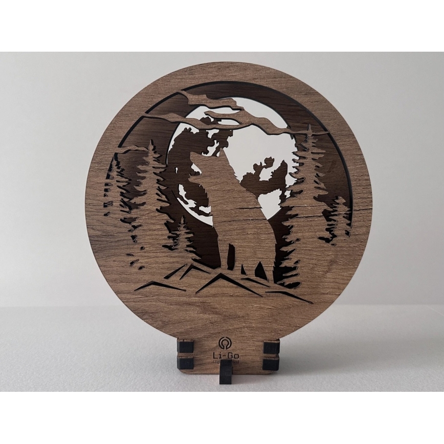 Li-Go 23574/DUB2 - Lampada da tavolo decorativa dimmerabile a LED/12W/230V 20x22 cm rovere/Lupo e luna