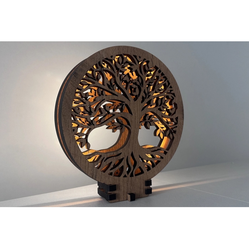 Li-Go 23577/DUB2 - Lampada decorativa da tavolo dimmerabile LED/12W/230V 20x22 cm rovere/Albero della vita