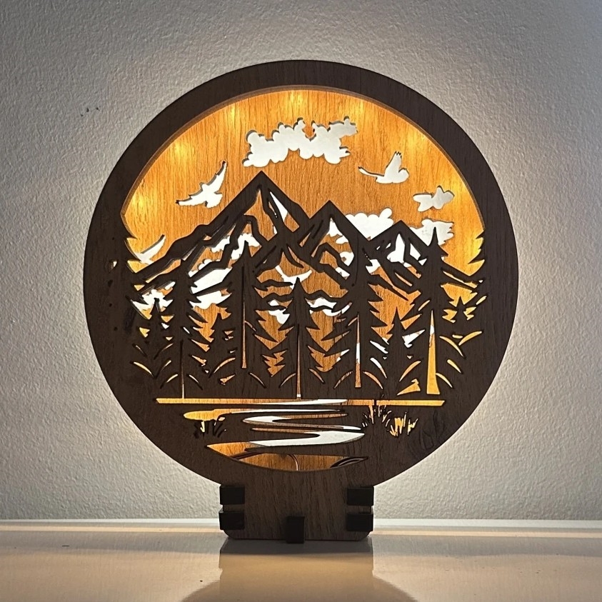 Li-Go 23583/DUB2 - Decorazione da tavolo LED dimmerabile LED/12W/230V 20x22 cm rovere/Montagne e foresta