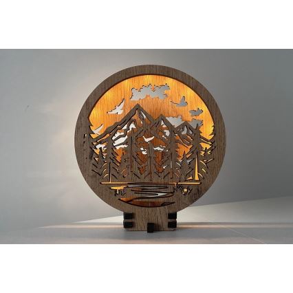 Li-Go 23583/DUB2 - Lampada decorativa da tavolo dimmerabile a LED/12W/230V 20x22 cm rovere/Montagne e bosco