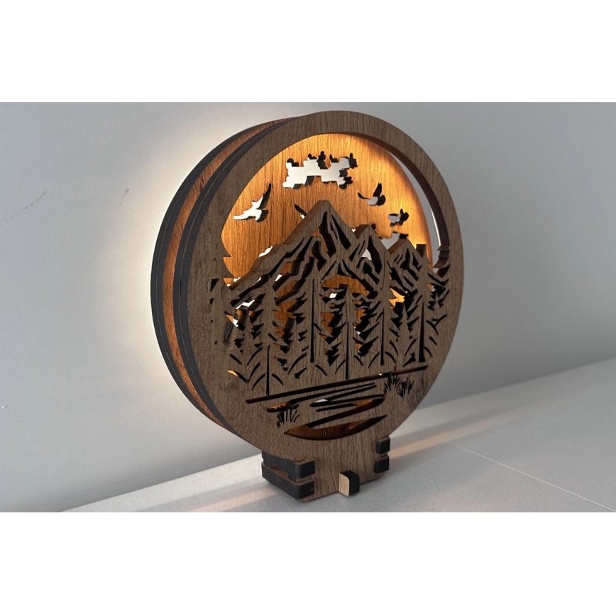 Li-Go 23583/DUB2 - Lampada decorativa da tavolo dimmerabile a LED/12W/230V 20x22 cm rovere/Montagne e bosco