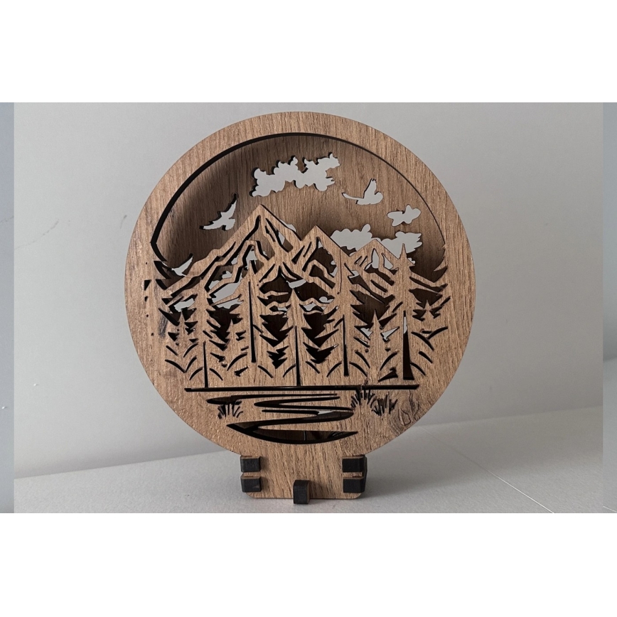 Li-Go 23583/DUB2 - Lampada decorativa da tavolo dimmerabile a LED/12W/230V 20x22 cm rovere/Montagne e bosco