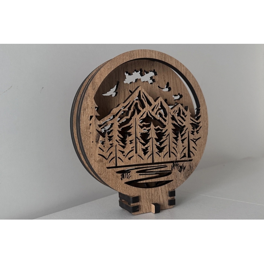 Li-Go 23583/DUB2 - Lampada decorativa da tavolo dimmerabile a LED/12W/230V 20x22 cm rovere/Montagne e bosco