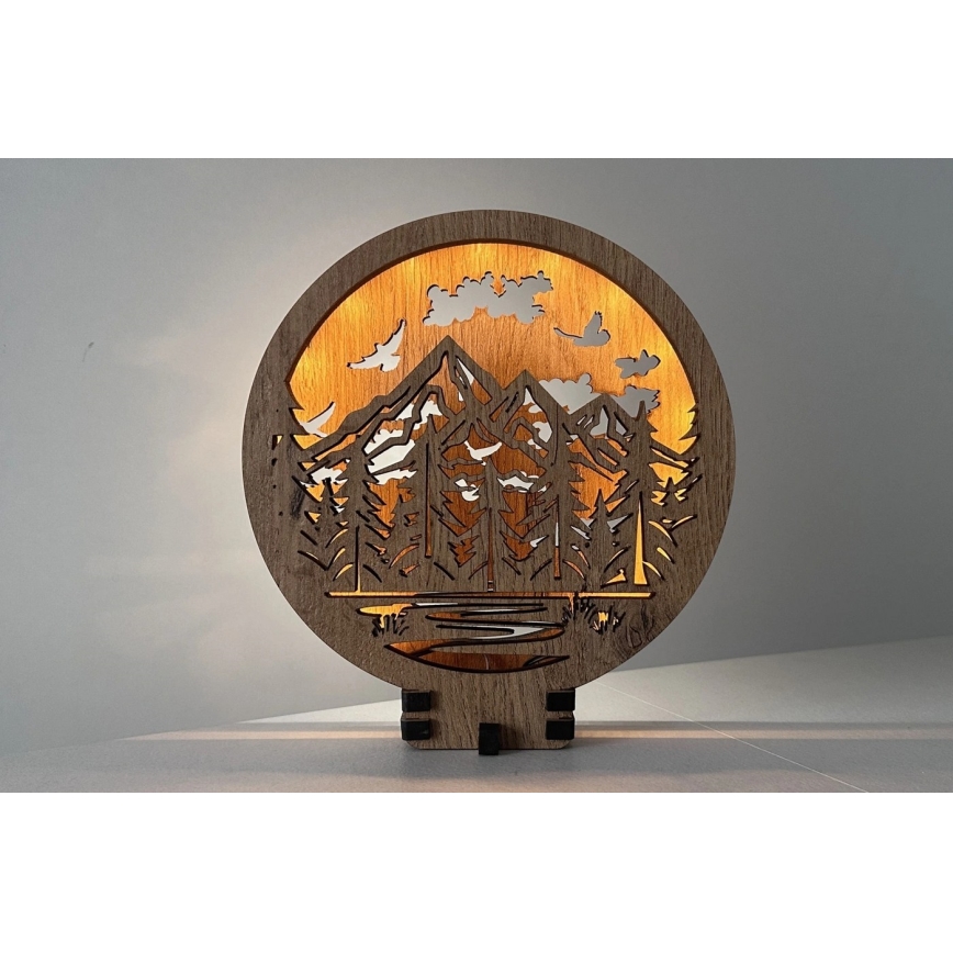 Li-Go 23583/DUB2 - Decorazione da tavolo LED dimmerabile LED/12W/230V 20x22 cm rovere/Montagne e foresta