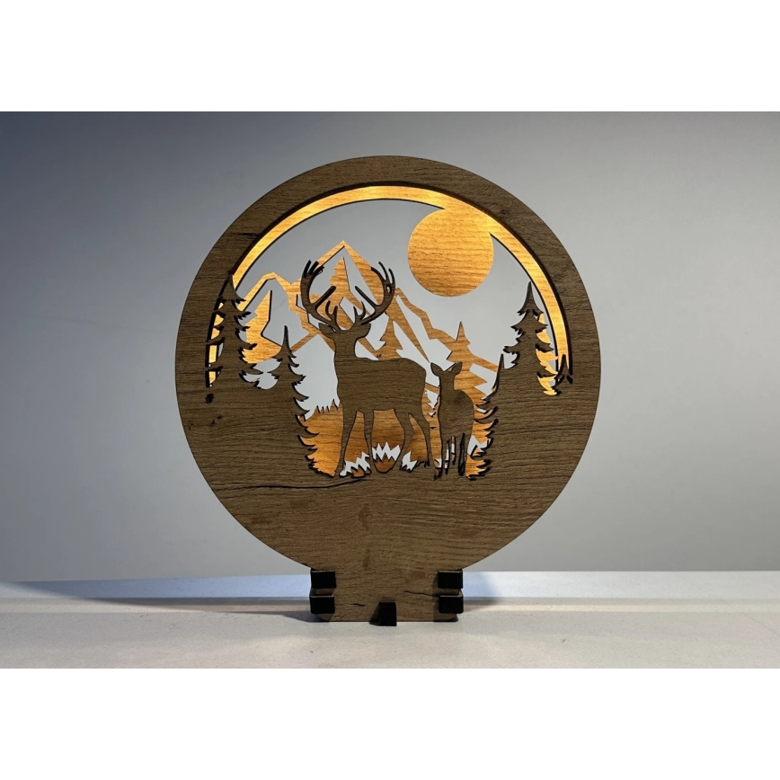 Li-Go 23592/DUB2 - Lampada decorativa da tavolo dimmerabile a LED/12W/230V 20x22 cm rovere/Cervo e cerva