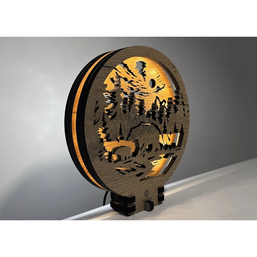 Li-Go 23595/DUB2 - Decorazione da tavolo dimmerabile a LED/12W/230V 20x22 cm rovere/orsetti