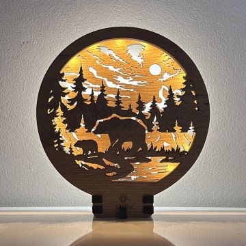 Li-Go 23595/DUB2 - Lampada decorativa da tavolo dimmerabile a LED/12W/230V 20x22 cm rovere/Orsi