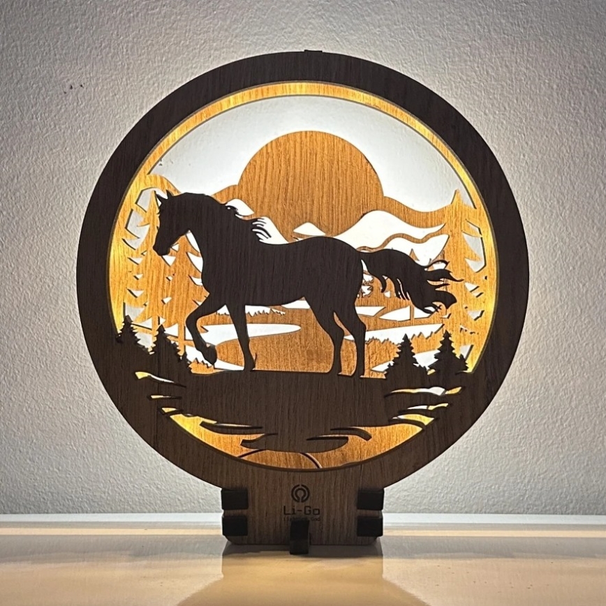 Li-Go 23598/DUB2 - Decorazione da tavolo dimmerabile a LED/12W/230V 20x22 cm rovere/cavallo