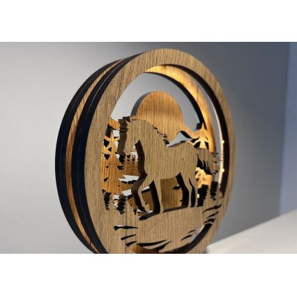 Li-Go 23598/DUB2 - Decorazione da tavolo dimmerabile a LED/12W/230V 20x22 cm rovere/cavallo
