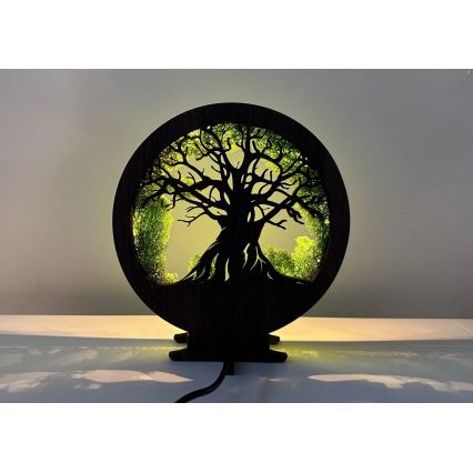 Li-Go 23604/DUB2 - Lampada da tavolo decorativa dimmerabile a LED/12W/230V 20x22 cm rovere/muschio e albero