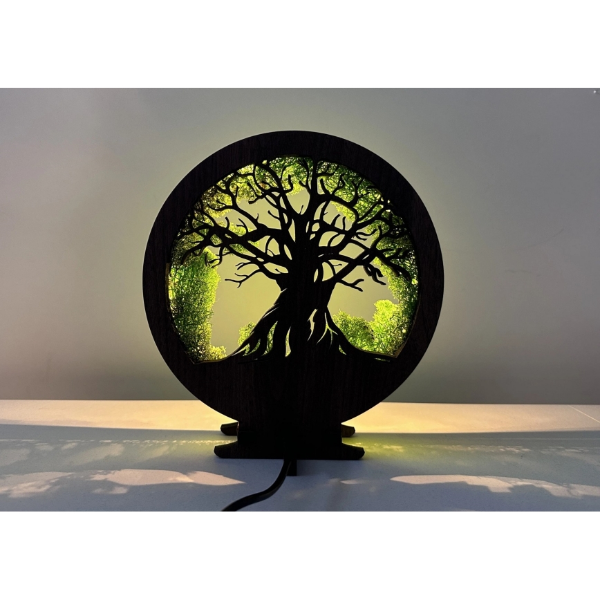 Li-Go 23604/DUB2 - Lampada da tavolo decorativa dimmerabile a LED/12W/230V 20x22 cm rovere/muschio e albero