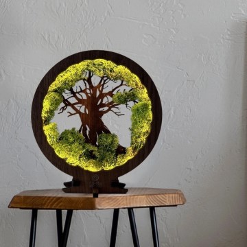 Li-Go 23604/DUB2 - Decorazione da tavolo dimmerabile a LED LED/12W/230V 20x22 cm rovere/muschio e albero
