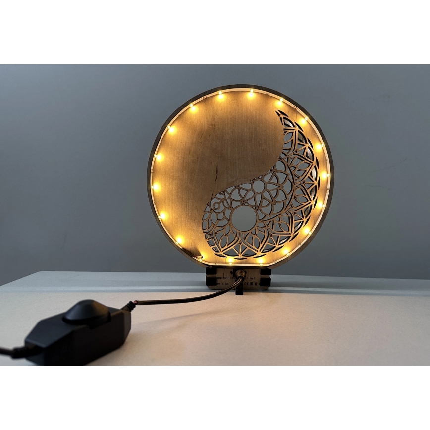 Li-Go 23607/O - Lampada da tavolo decorativa dimmerabile a LED/12W/230V 20x22 cm noce/Yin Yang