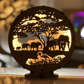 Li-Go 23610/DUB2 - Lampada da tavolo decorativa LED dimmerabile, 12W/230V, 20x22 cm, rovere/elefanti