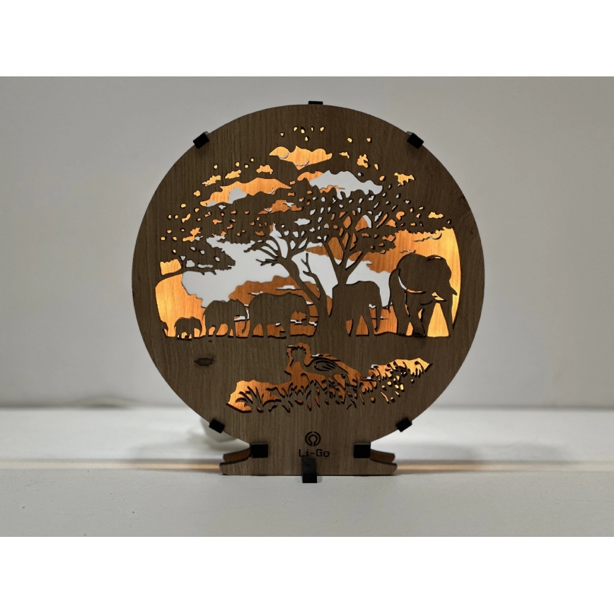 Li-Go 23610/DUB2 - Lampada decorativa da tavolo LED dimmerabile LED/12W/230V 20x22 cm rovere/elefanti