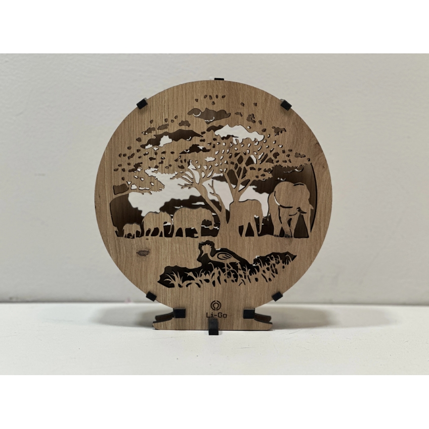 Li-Go 23610/DUB2 - Lampada decorativa da tavolo LED dimmerabile LED/12W/230V 20x22 cm rovere/elefanti