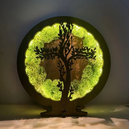 Li-Go 23622/DUB2 - Lampada decorativa da tavolo LED dimmerabile LED/12W/230V 20x22 cm rovere/Croce nel muschio