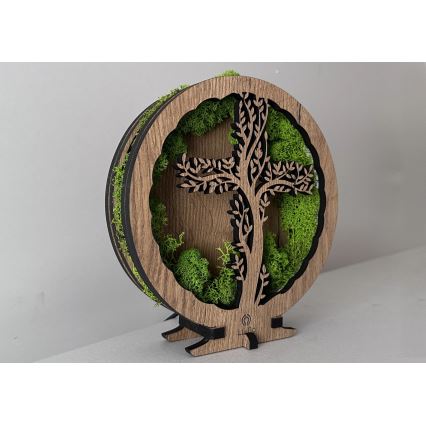 Li-Go 23622/DUB2 - Decorazione da tavolo dimmerabile a LED LED/12W/230V 20x22 cm rovere/Croce nel muschio