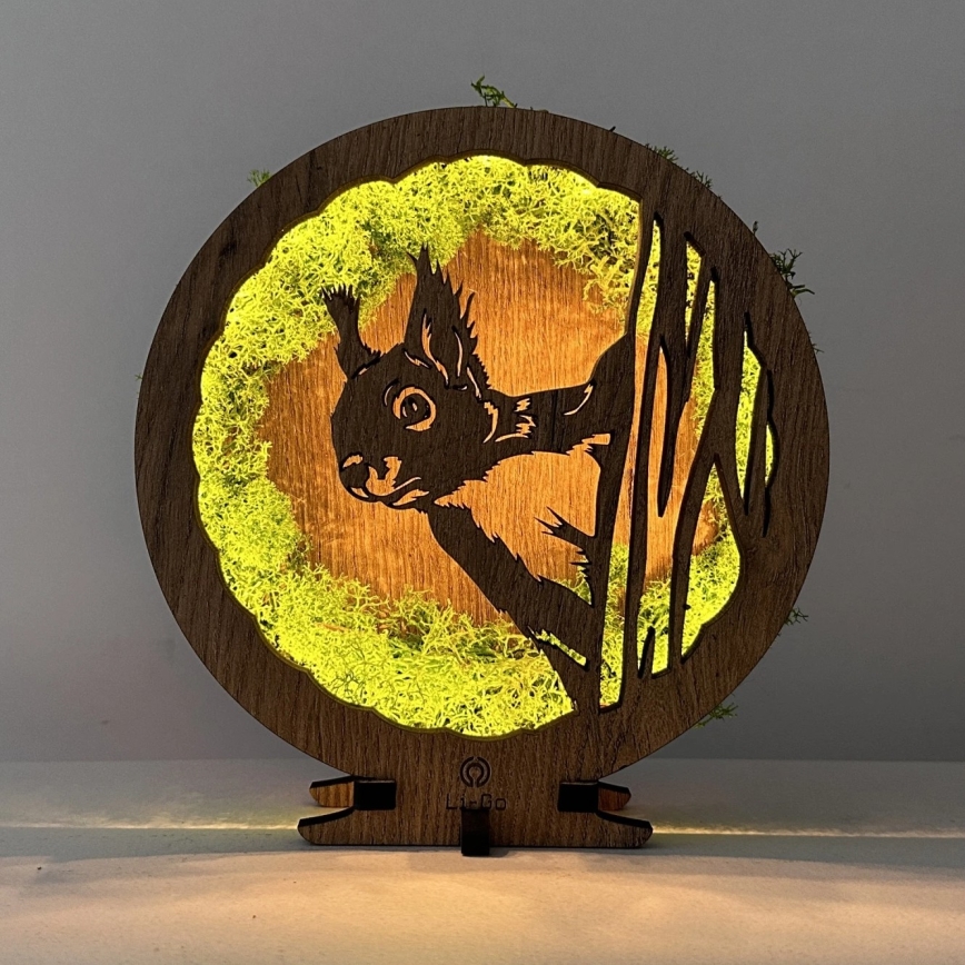Li-Go 23625/DUB2 - Decorazione da tavolo dimmerabile a LED LED/12W/230V 20x22 cm rovere/scoiattolo in muschio