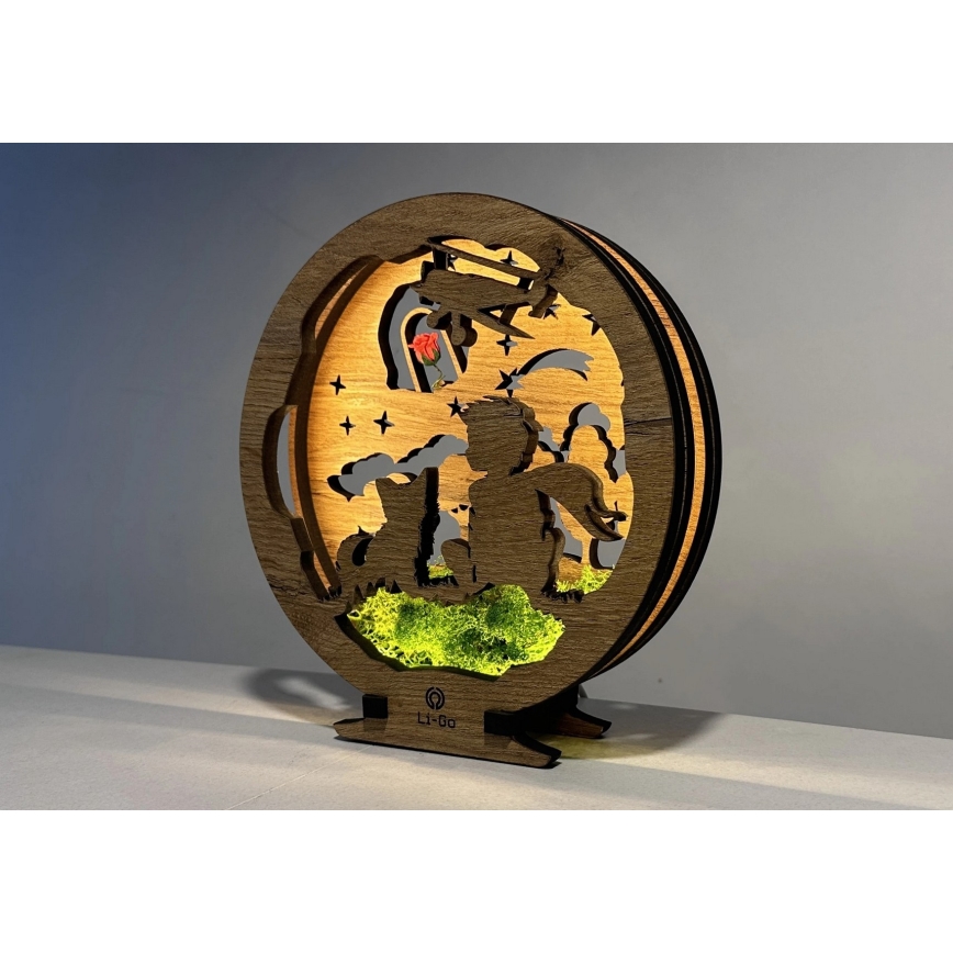 Li-Go 23634/DUB2 - Decorazione da tavolo LED dimmerabile LED/12W/230V 20x22 cm rovere/Il piccolo principe con la rosa